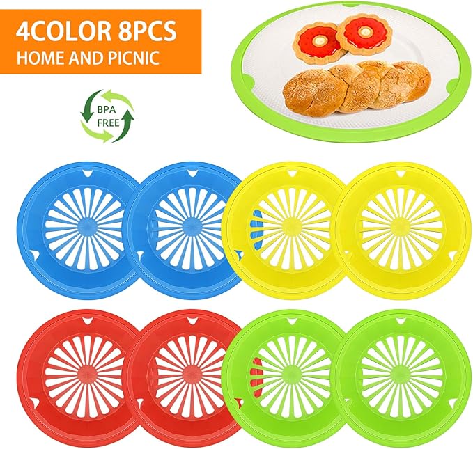 EBIGIC Paper Plate Holders 8 Packs with Snap-in Grooves 10.5 Inch Plastic Paper Plate Holders Reusable 4 Color Heavy Duty Supports for Picnic Party Dinner