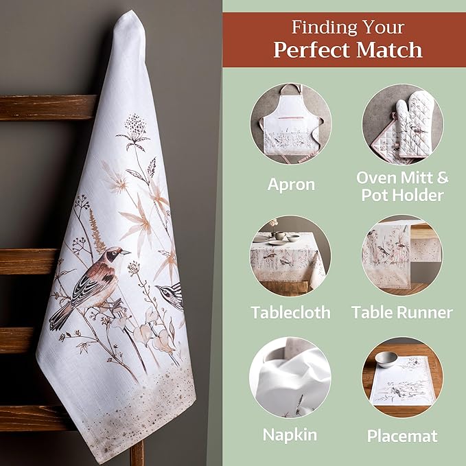 Maison d' Hermine Kitchen Towels Set of 3 100% Cotton 27.50" x 20" Reusable Cloth Dish Towels Absorbent with Hanging Loop for Kitchen Farmhouse Hotel Spring Summer - Meadow Florals - Brown