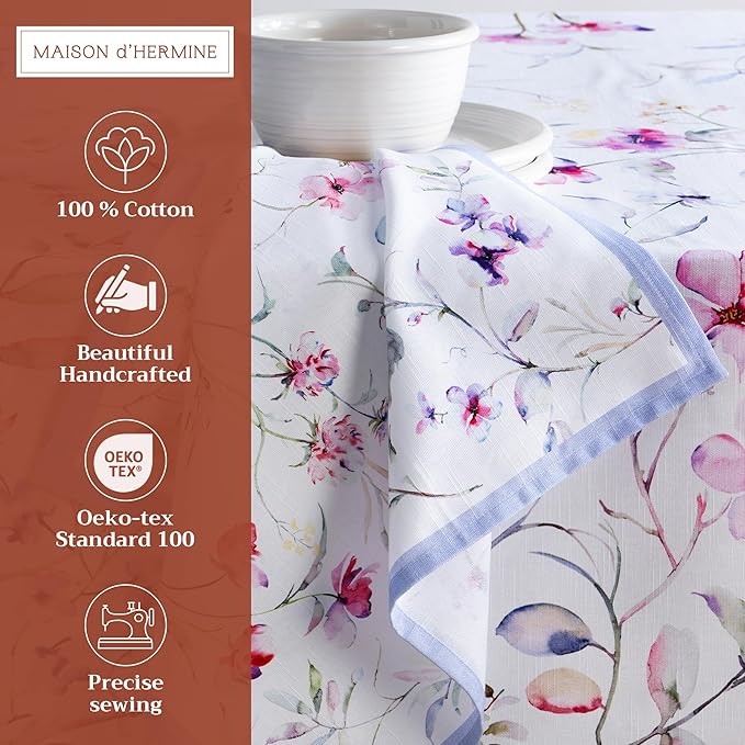 Maison d' Hermine 100% Cotton Cloth Napkins Set of 4 Everyday Reusable Square Napkins Cloth Washable Dinner Party Wedding Restaurant Hotel Kitchen Spring Summer (Summer Floral, 20" x 20")