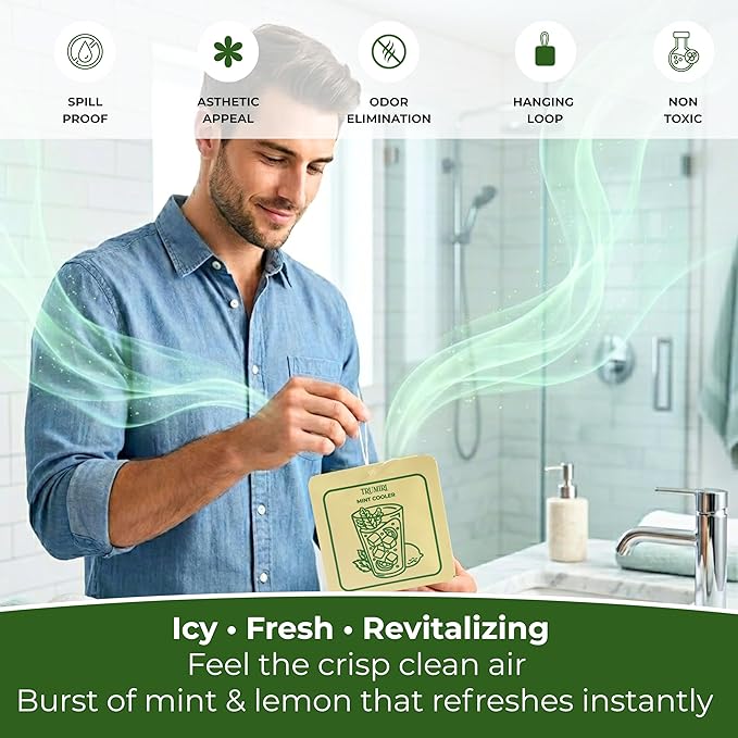 Mint Cooler - Room Deodorizer Gel Odor Eliminator For Home - Pack Of 3 - Bathroom Air Freshener Odor Absorber - Long Lasting Non Plug In Strong Scent For Kitchen Trash Basement Rv Closet Smell