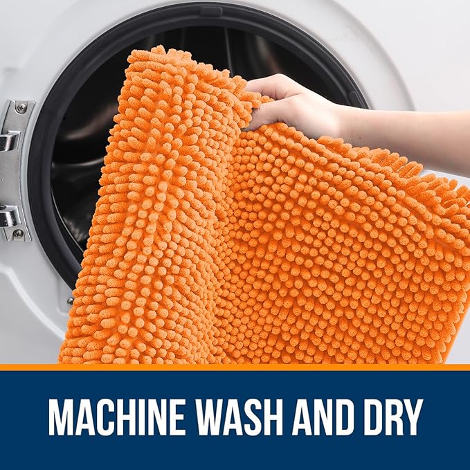OLANLY Large Bathroom Rugs 47x32, Extra Soft Absorbent Chenille Bath Rugs, Rubber Backing Quick Dry, Machine Washable Bath Mats for Bathroom Floor, Tub and Shower, Home Decor Accessories, Orange