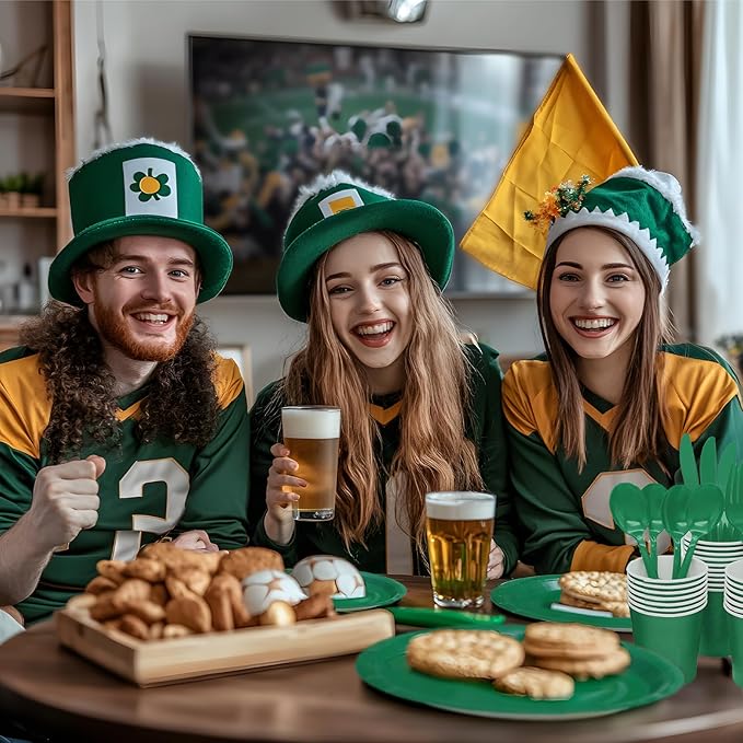 Green Paper Plates Party Supplies,168pcs Green Plates and Napkins Party Supplies Disposable Dinnerware Sets for St. Patrick's Mardi Gras Birthday Decorations Serve 24