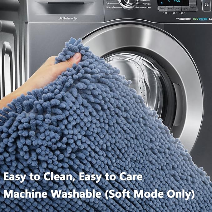 BOANKODU Bathroom Rugs Sets 2 Piece, Extra Soft Chenille Bath Mat Absorbent Bathroom Rug, Bathroom Mat with PVC Non-Slip Bottom, Machine Washable Bath Rugs (32x20 Inch + 24x16 Inch, Deep Blue)