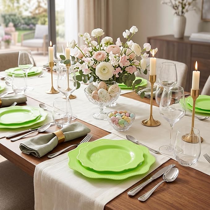 COLOSUS Green Plastic Plates 60Pcs, Light Green Disposable Party Plates, Heavy Duty Plastic plates include 30 Dinner plate 10.5" and 30 Salad/Dessert Plate 8.25" for Mother's Day,Party,Dinner