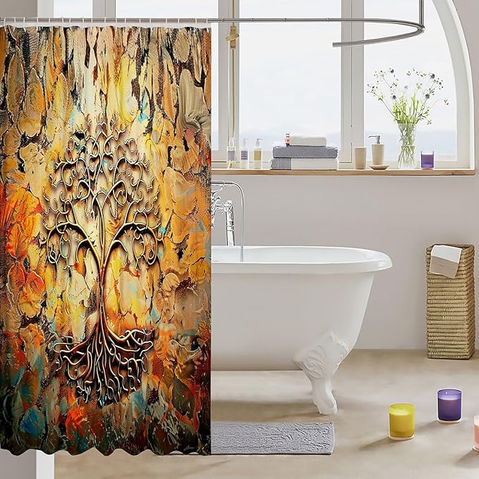 Feelyou Colorful Tree Bath Curtain Boys Tree Branches Pattern Shower Curtain for Kids Teens Waterproof Tree of Life Bathroom Shower Curtain Set Leaf Branches Yellow Kids Bathroom Accessories 72"x78"