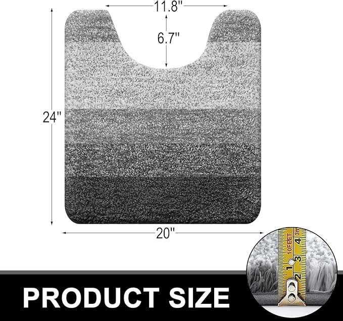 OLANLY Bathroom Rugs Sets 3 Piece, Soft Absorbent Microfiber Bath Mats and U-Shaped Contour Toilet Rug, Plush Shaggy Bath Mat Set for Bathroom (47"x20"+24"x16"+24"x20", Grey)