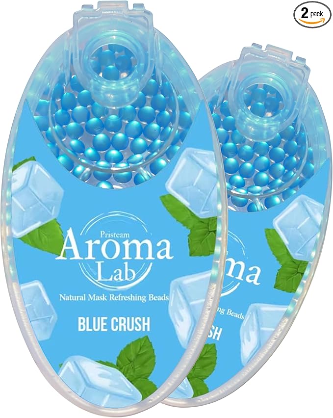 Face Mask Refresher - 200 Blue Menthol Scented Air Freshener Beads for Face Masks – Long-Lasting Fresh Aroma with Natural Essential Oils (2 Packs of 100)