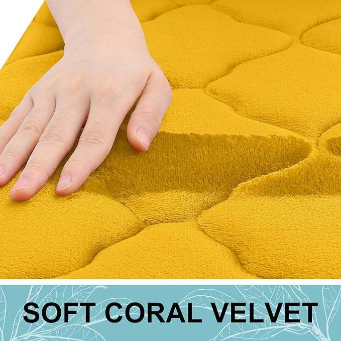 OLANLY Memory Foam Bath Mat Rug 47x20, Ultra Soft and Absorbent Bathroom Rugs, Non-Slip, Comfortable, Machine Washable Bath Carpet for Bathroom Floor, Tub, Shower and Home Decor Accessories, Yellow