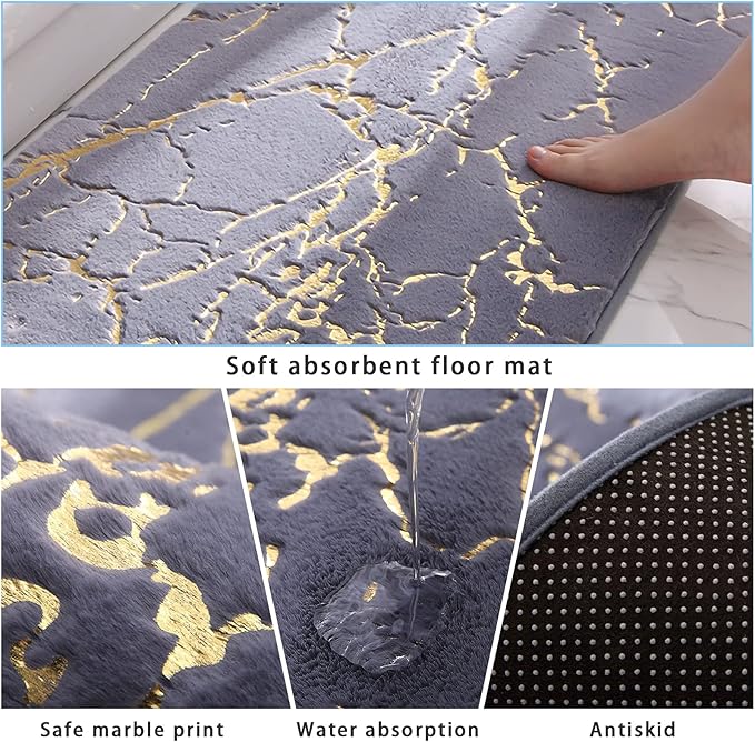 Marble Bathroom Rugs Nonslip Black Gold Bathroom Mats Ultra Soft Washable Bath Mats for Bathroom Floor Mats Carpet Water Absorbent Shower Rug Decoration for Bedroom Living Room