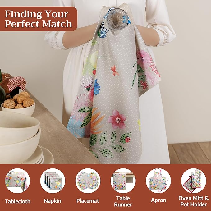 Maison d' Hermine Kitchen Towels Set of 3 100% Cotton 27.50" x 20" Reusable Cloth Tea Dish Towels Absorbent with Hanging Loop for Kitchen Farmhouse Hotel Spring Summer - Jardin D'Ete - Fog
