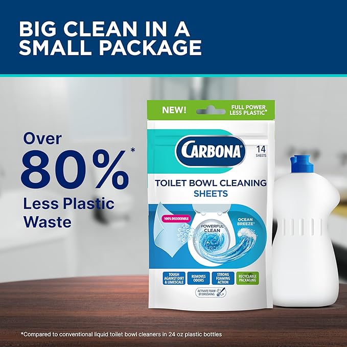 Carbona Toilet Bowl Sheets | Ocean Breeze Scent | Powerful Toilet Bowl Cleaner | 14 Sheets | Less Plastic Waste