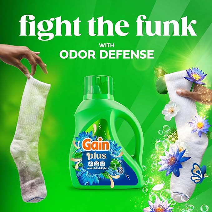 Gain Plus Liquid Laundry Detergent, Cleaner, Fresher, Now with Oxi, Waterfall Delight Scent, 170 fl oz, 129 Loads