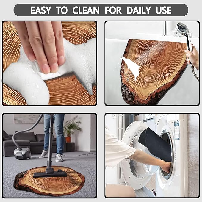 Brown Wood Rustic Bath Mat Cute Annual Ring Bathroom Rugs Funny Non Slip Bathtub Decor Mats Super Absorbent Floor Carpet Machine Washable Quick Dry Bahtmat for Tub, Shower, Bedroom，Kitchen，23.6"x35.4"