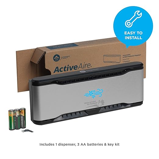 Georgia-Pacific ActiveAire Automated in-Stall Air Freshener Dispenser by GP PRO (Georgia-Pacific); Stainless Finish; 56764; 9.500" W x 1.170" D x 3.500" H