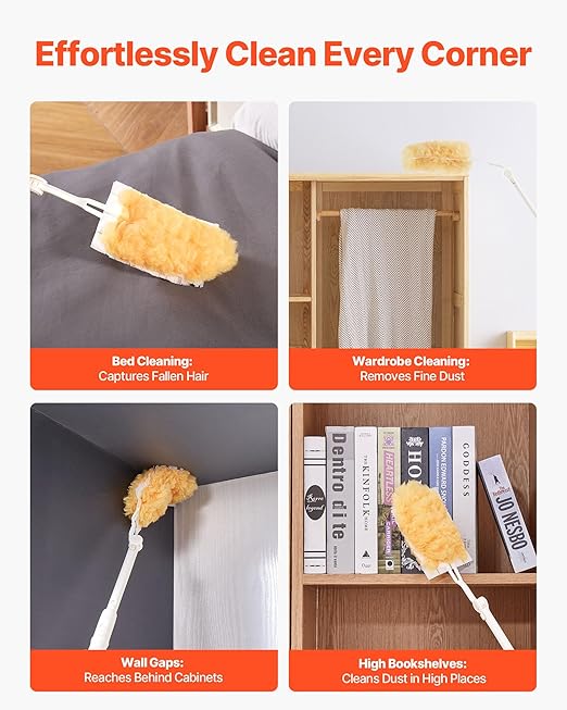 VEVOR Duster Refills, Heavy Duty Dusters for Cleaning, 3 ft Extendable Handle with 10 Refills, Reusable Non-Woven Fabric 360° Cleaning Kit for Dusting Furniture, Blinds, Ceiling Fans, Walls, Corners