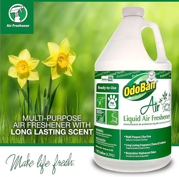 OdoBan Professional Series Ready-to-Use Air Spring Fresh Liquid Air Freshener, Made in the USA, Spring Fresh Scent Clear, 4-Pack, 1 Gallon Each