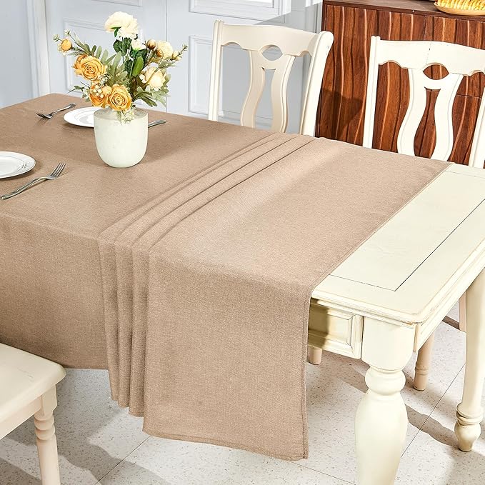 IVAPUPU Textured Linen Table Cloth for Rectangle Tables - Khaki Tablecloths Rectangular Waterproof Wrinkle Free Wipeable Dining Table Cover for Spring Wedding Birthday Kitchen Decor, 52 x 70 Inch