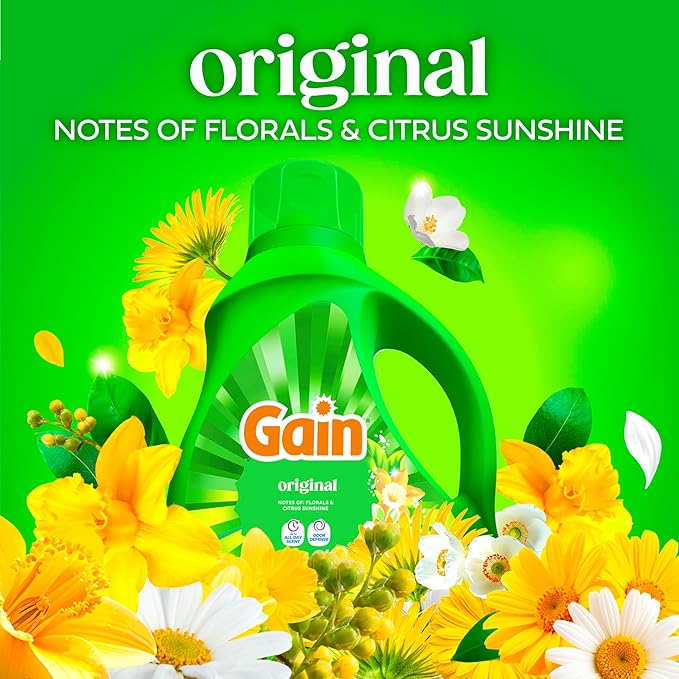 Gain Liquid Laundry Detergent with Odor Defense, Original Scent, Laundry Soap For HE Washing Machines, 60 fl oz, 45 Loads, Pack of 2 (Packaging May Vary)
