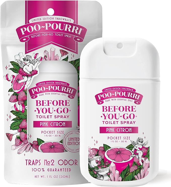 Poo-Pourri Before-You-Go Pocket Toilet Spray, Travel Essentials, Pink Citron, 1 Fl Oz, Up to 50 Uses, On-The-Go Bathroom Odor Deodorizer with Essential Oils, TSA Approved Size