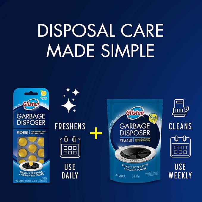 Glisten Garbage Disposer Freshener, Sink Disposal Odor Eliminator, Quick and Easy-to-Use, Lemon Scent, 10 Capsules (Pack of 12)