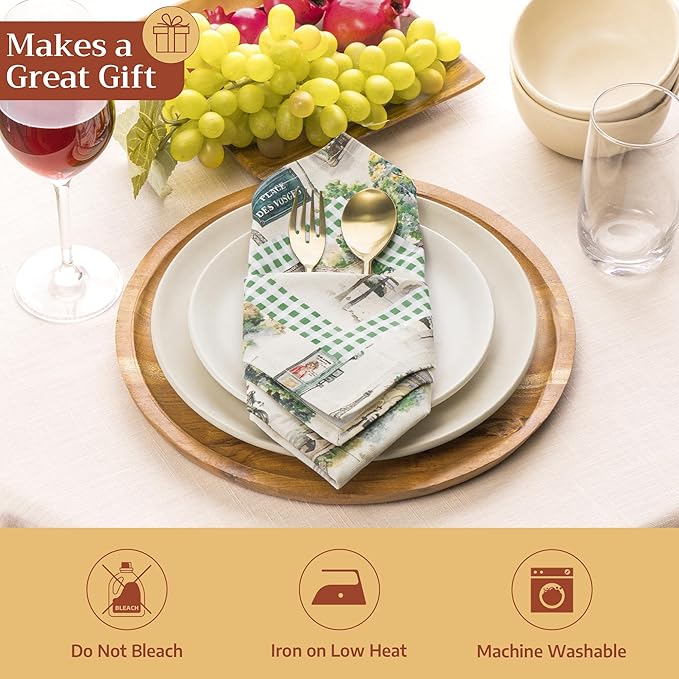 Maison d' Hermine 100% Cotton Cloth Napkins Set of 4 Everyday Reusable Square Napkins Cloth Washable Dinner Party Wedding Restaurant Hotel Kitchen Spring Summer (Paris Voyage, 18" x 18")