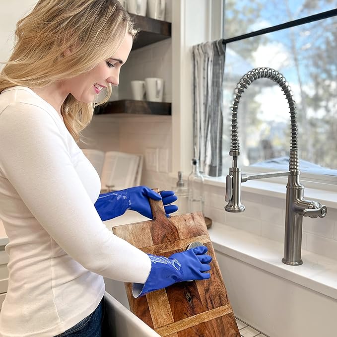 kitchen-star Ultimate Rubber Household PVC Gloves with Comfortable Cotton Lining, Anti-Slip surface, Kitchen Dishwashing, Extra Thickness, Kitchen Cleaning, Working, Painting, Pet Care (Medium, Blue)