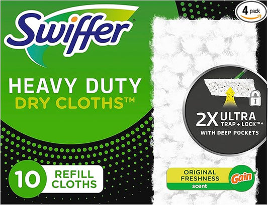 Swiffer Sweep + Mop, Dry Pads Refill, Floor Cleaner for Dirt, Dust, Hair, Cleaning Cloths for Mopping Home, Bathroom, Kitchen, All Purpose Multi-Surface Floor Wipes, Heavy Duty, Gain, 40ct
