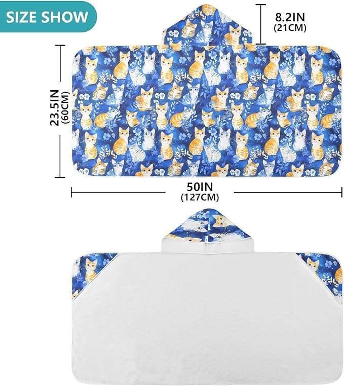 Toddler Hooded Beach Towel Funny Ragdollcats Blue Hooded Kids Beach Towel Soft Kids Bath Towels with Hood