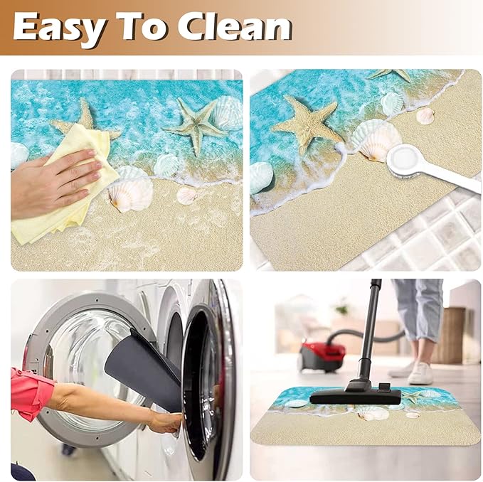 APROPHIC Bathroom Rugs Quick Dry Bath Mat, Super Absorbent Bath Rug, Washable Bathroom mats Non Silp Rubber Backing, Coastal Beach Theme Seashells Starfish Shower Mat for Bathroom Tub, Sink 20x30 in