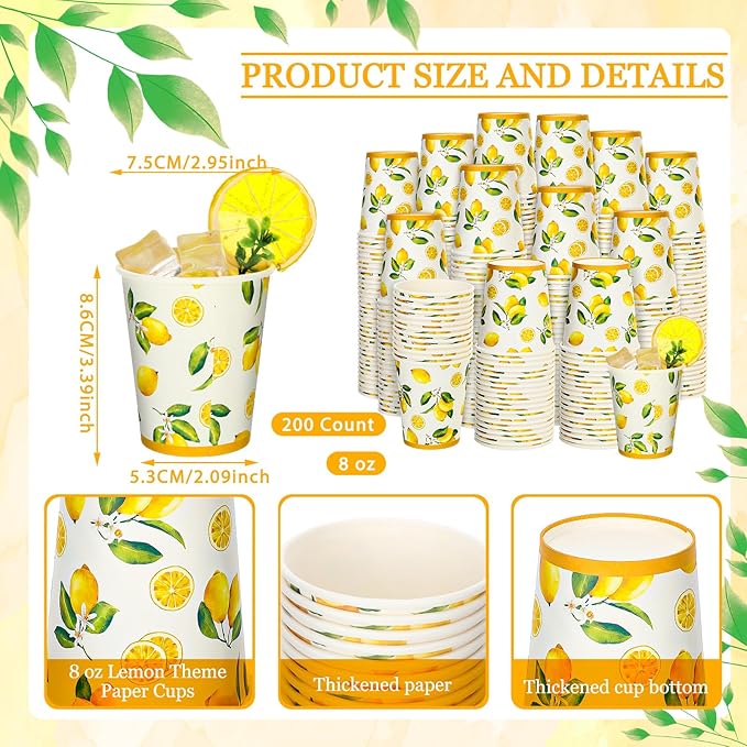 Umigy 200 Pcs Lemonade Paper Cups Disposable Lemonade Stand Cups Bathroom Mouthwash Drinking Disposable Cups for Summer Party Picnics Barbecues Traveling Hot Cold Beverage Water Juice (8 oz)