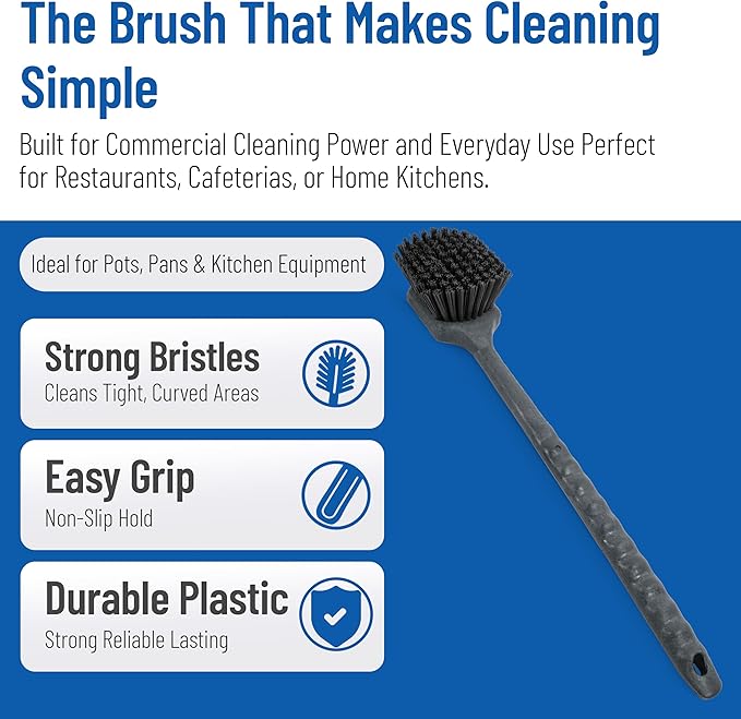SPARTA 40501EC03 Plastic Large Scrub Brush, Kitchen Brush, Utility Brush With Long Handle For Cleaning, 20 Inches, Black, (Pack of 6)