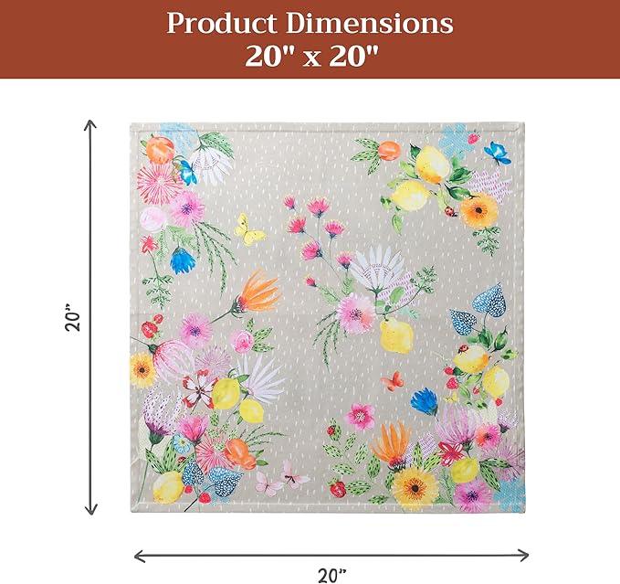 Maison d' Hermine 100% Cotton Cloth Napkins Set of 4 Everyday Reusable Square Napkins Cloth Washable Dinner Party Wedding Restaurant Hotel Kitchen Spring Summer (Jardin D'Ete - Fog, 20" x 20")