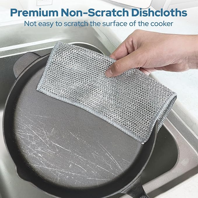 12PCS Three Layer Steel Wire Dishcloth, Multi-Functional Non-Scratch Wire Dishcloth, Wet and Dry Cleaning Rags, Stainless Steel Cleaning Cloth, Kitchen Rags for Cookware, Plates, Stove Tops
