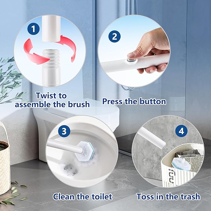 Disposable Toilet Wand with 42 Clorox Compatible Refills, Wall Mount T-oilet Bowl Holder Set, Toilet Scrubber Kit for Bathroom, Sink & Bathtub (Rainforest Scent)