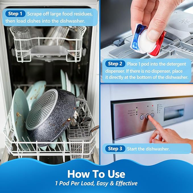 USKICH 100 Count Dishwasher Pods, No Pre-Rinse Required, Dishwasher Detergent Soap Effectively Removes Burnt-On Stains & Grease, Dishwasher Detergent Creates Sparkling Dishes & Glasses