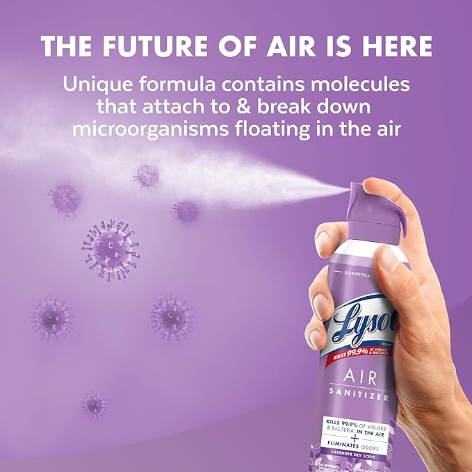Lysol Air Sanitizer Spray with Bacterial Odor Eliminator for Home & Office, Sanitizing Air Spray, Air Freshener Alternative,Lavender Sky Scent, 10 oz (Pack of 3)