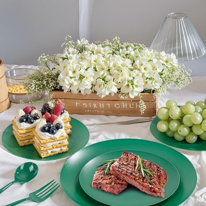 EI 150pcs Green Plastic Plates,Green Disposable Plates Heavy Duty,Fancy Plastic Dinnerware Set,Dinner Plate for Party,Picnic,Birthday,Wedding Afternoon Tea Spring,Soccer Plates,World Cup 2026