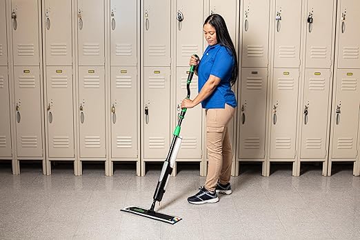 Unger Commercial Excella 24" Floor Cleaning Kit - Adjustable Height Mop, Liquid Dispensing System, 2 Microfiber Pads and Refillable Bottles - EFKT2