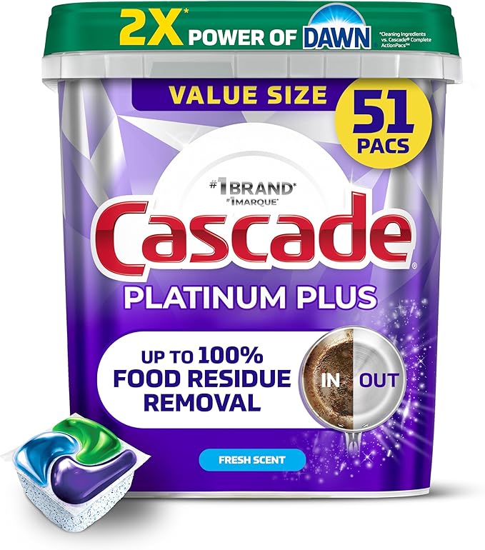 Cascade Platinum Plus Action Pacs Dishwasher Detergent - Fresh Scent, 51 Pack