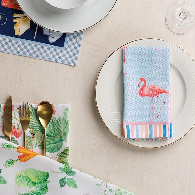 Maison d' Hermine 100% Cotton Cloth Napkins Set of 4 Everyday Reusable Square Napkins Cloth Washable Dinner Party Wedding Restaurant Hotel Kitchen Spring Summer (Flamingo Love, 18" x 18")