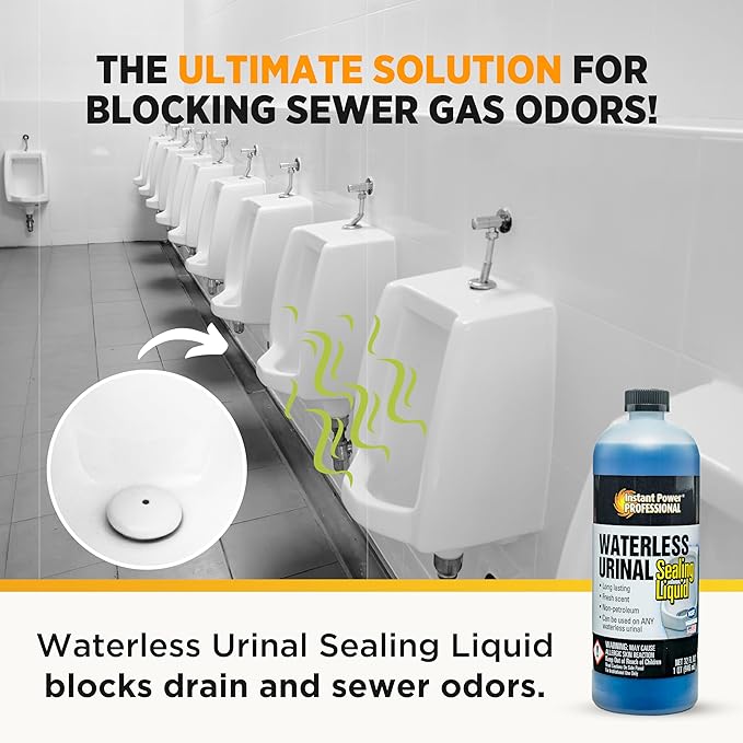 Instant Power Professional Waterless Urinal Sealing Liquid - Urine Remover for Stains and Odors, Urine Deordorizer, Bathroom Cleaning Supplies - 32 Fl Oz