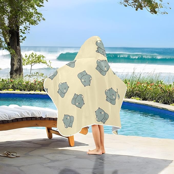 susiyo Kids Hooded Bath Towel Cute Gray Hippo Beach Towel for Kids 23.5 x 50 Inch Microfiber Soft Absorbent Quick Dry Bath Swim Pool Towel Wrap Poncho Bathrobe with Hood for Kids Toddler