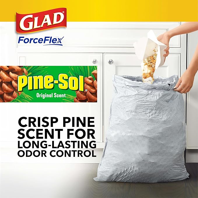 Glad ForceFlex Tall Kitchen Drawstring Trash Bags, 13 Gal, Pine-Sol Original, 40 Count (Pack of 2)