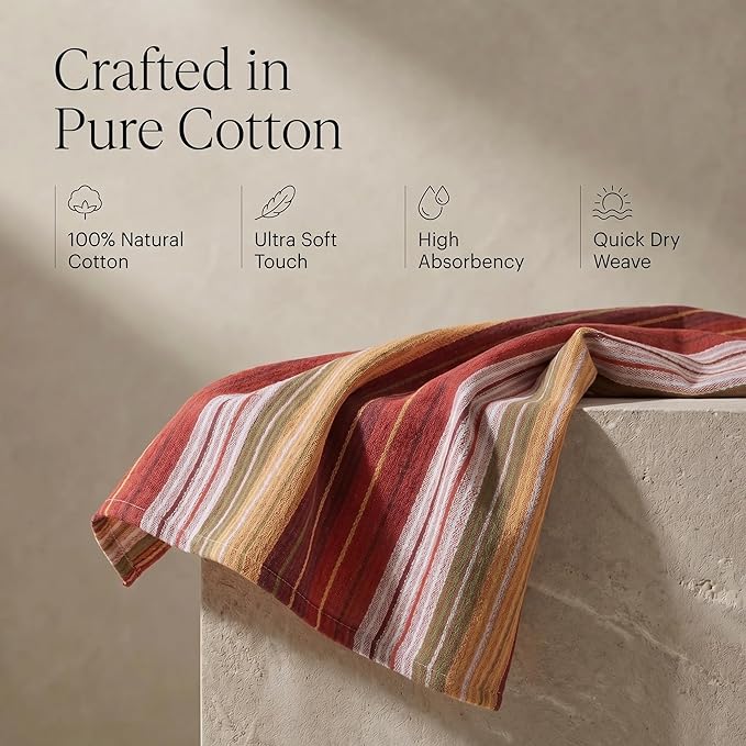 Urban Villa Kitchen Towels Harvest Stripes Towels Set of 6 20" X30” 100% Cotton Highly Absorbent Quick Drying Dish Cloths & Dish Towels Thanksgiving Fall Tea Towels with Hanging Loop Towels