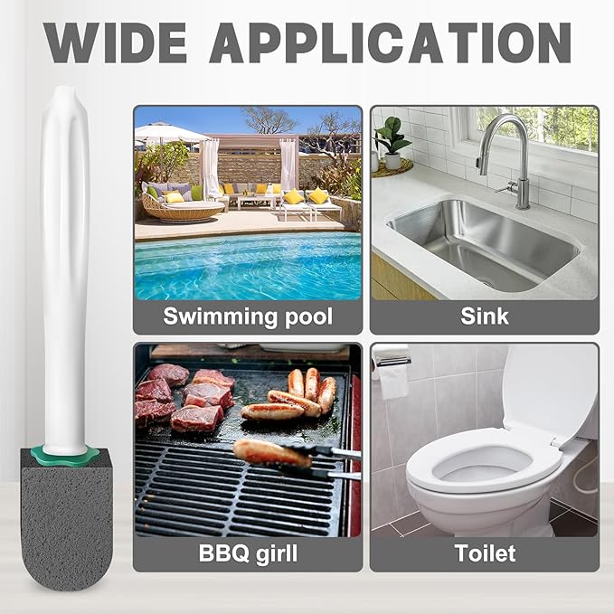 12pcs Pumice Stone Set with 2pcs Long Handle Toilet Brush, Cleaning Block for Bathtubs, Kitchen Sink, Grill, Tile. (Black)