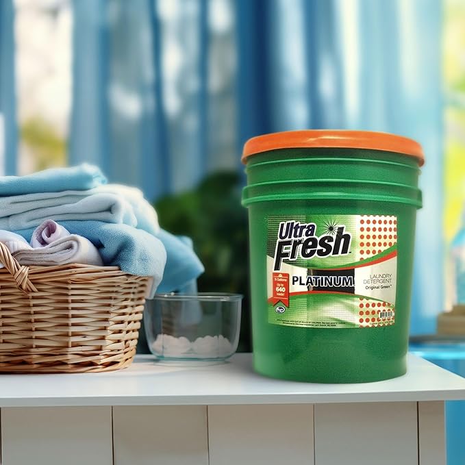 Ultra Fresh 3X Platinum 5 Gallon Laundry Detergent Liquid for All Machine Types with Easy Dispensing Pump, Up to 640 Loads, Original Green (2 Pack)