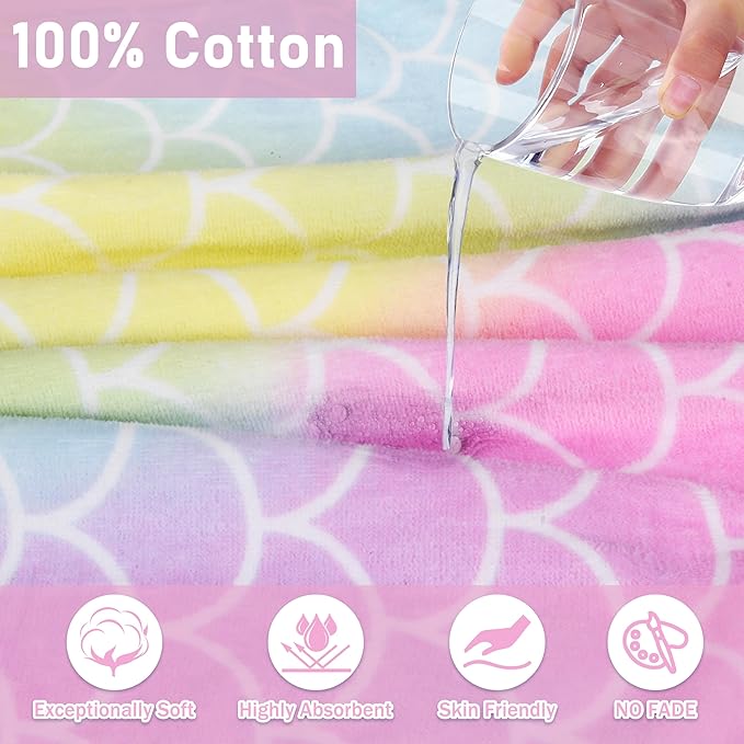 Tirrinia Kids Hooded Beach Towel, Toddler Hooded Bath Towel & Poncho Towel Super Absorbent, Wearable Swim Towel for Kids 3-6 Years Boys Girls at Bath Pool Beach, Birthday Gifts, Rainbow