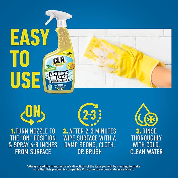 CLR Brilliant Bath Foaming Bathroom Cleaner Spray - Dissolves Calcium, Lime, and Soap Scum - Fresh Scent, 26 Ounce Bottle (Pack of 2)