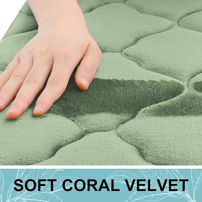 OLANLY Memory Foam Bath Mat Rug 36x24, Ultra Soft and Absorbent Bathroom Rugs, Non-Slip, Comfortable, Machine Washable Bath Carpet for Bathroom Floor, Tub Shower and Home Decor Accessories, Sage Green