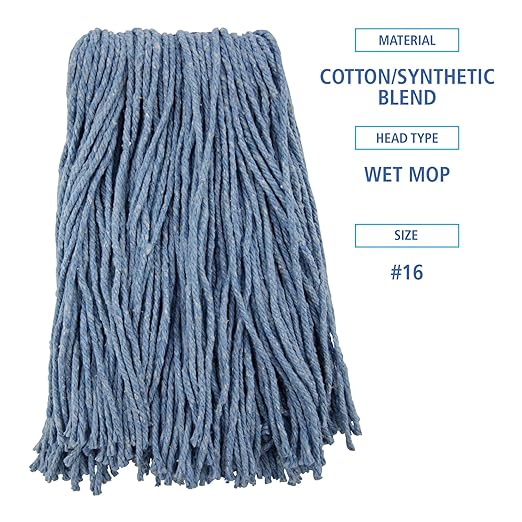 Boardwalk BWK2016B #16 Cut-End Standard Head Cotton/Synthetic Fiber Mop Head - Blue (12/Carton)